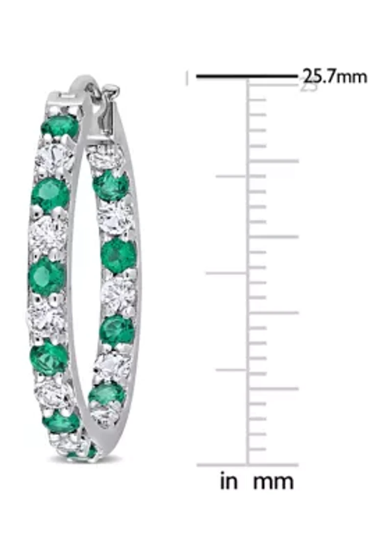 Lab Created Created Emerald and Created White Sapphire Hoop Earrings in Sterling Silver