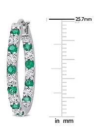 Lab Created Created Emerald and Created White Sapphire Hoop Earrings in Sterling Silver