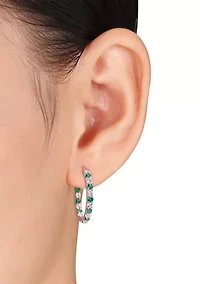 Lab Created Created Emerald and Created White Sapphire Hoop Earrings in Sterling Silver