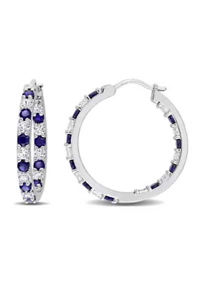 3.62 ct. t.w. Created Blue and White Sapphire Hoop Earrings in Sterling Silver
