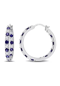 3.62 ct. t.w. Created Blue and White Sapphire Hoop Earrings in Sterling Silver