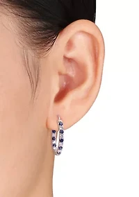 3.62 ct. t.w. Created Blue and White Sapphire Hoop Earrings in Sterling Silver