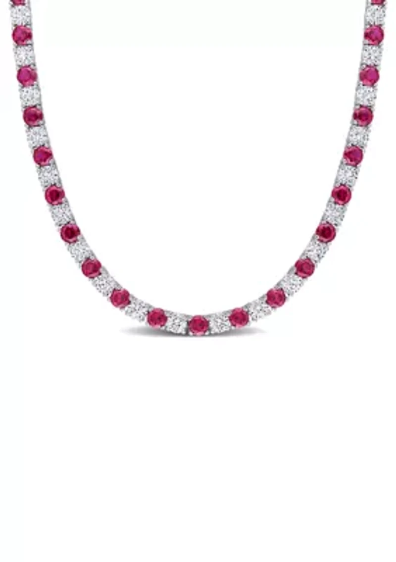 Lab Created Created Ruby & Created White Sapphire Tennis Necklace in Sterling Silver