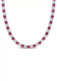 Lab Created Created Ruby & Created White Sapphire Tennis Necklace in Sterling Silver