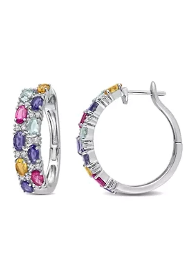 6 ct. t.w. Multi Gemstone Hoop Earrings in Sterling Silver