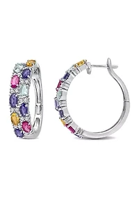 6 ct. t.w. Multi Gemstone Hoop Earrings in Sterling Silver