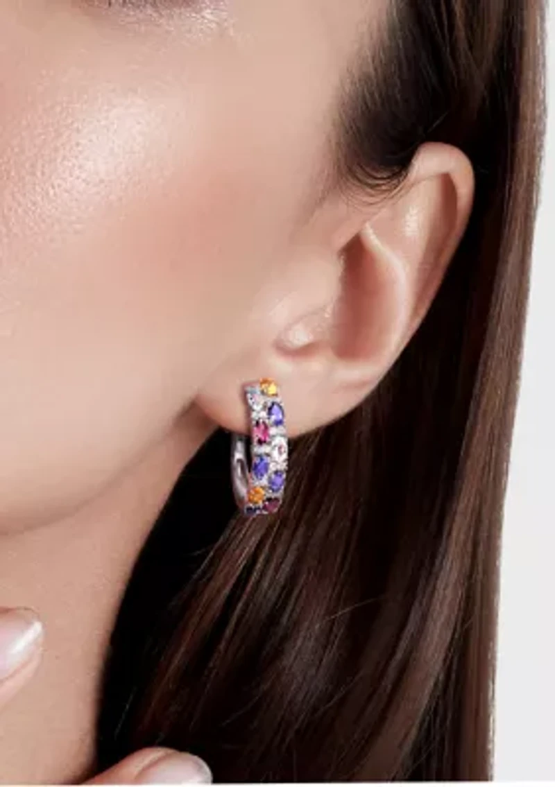 6 ct. t.w. Multi Gemstone Hoop Earrings in Sterling Silver