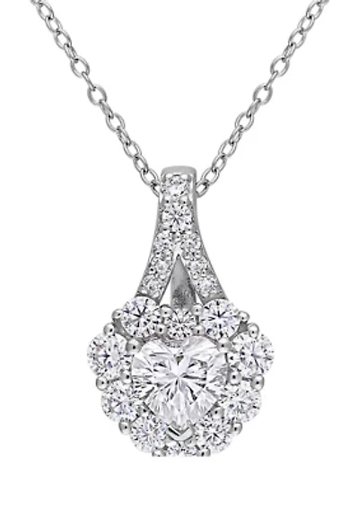 2 ct. t.w. Created Moissanite Halo Heart Necklace in Sterling Silver