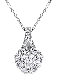 2 ct. t.w. Created Moissanite Halo Heart Necklace in Sterling Silver