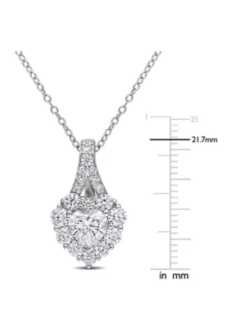 2 ct. t.w. Created Moissanite Halo Heart Necklace in Sterling Silver