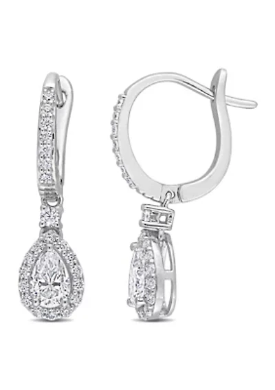 1.37 ct. t.w. Created Moissanite Teardrop Halo Earrings in Sterling Silver