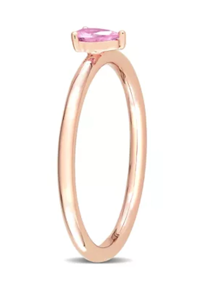 1/4 CT TGW Pink Sapphire Pear Solitaire Stackable Ring 10k Rose Gold