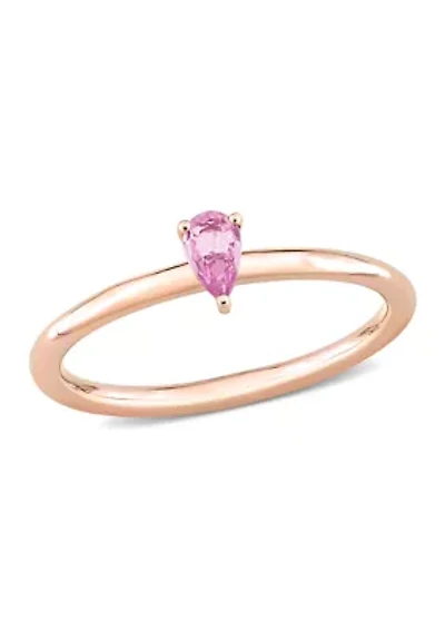 1/4 CT TGW Pink Sapphire Pear Solitaire Stackable Ring 10k Rose Gold