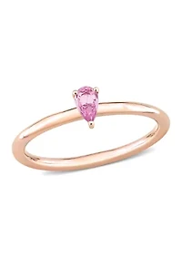 1/4 CT TGW Pink Sapphire Pear Solitaire Stackable Ring 10k Rose Gold
