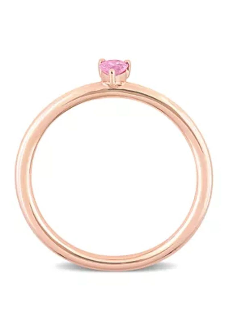 1/4 CT TGW Pink Sapphire Pear Solitaire Stackable Ring 10k Rose Gold