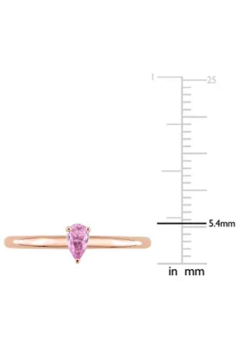 1/4 CT TGW Pink Sapphire Pear Solitaire Stackable Ring 10k Rose Gold