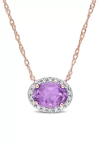 3/4 CT TGW Amethyst and 1/10 CT TW Diamond Oval Halo Necklace in 10k Rose Gold