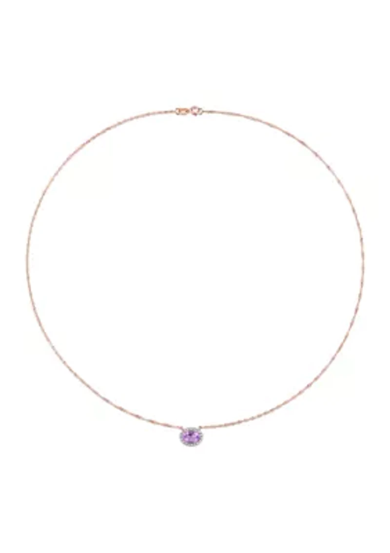 3/4 CT TGW Amethyst and 1/10 CT TW Diamond Oval Halo Necklace in 10k Rose Gold