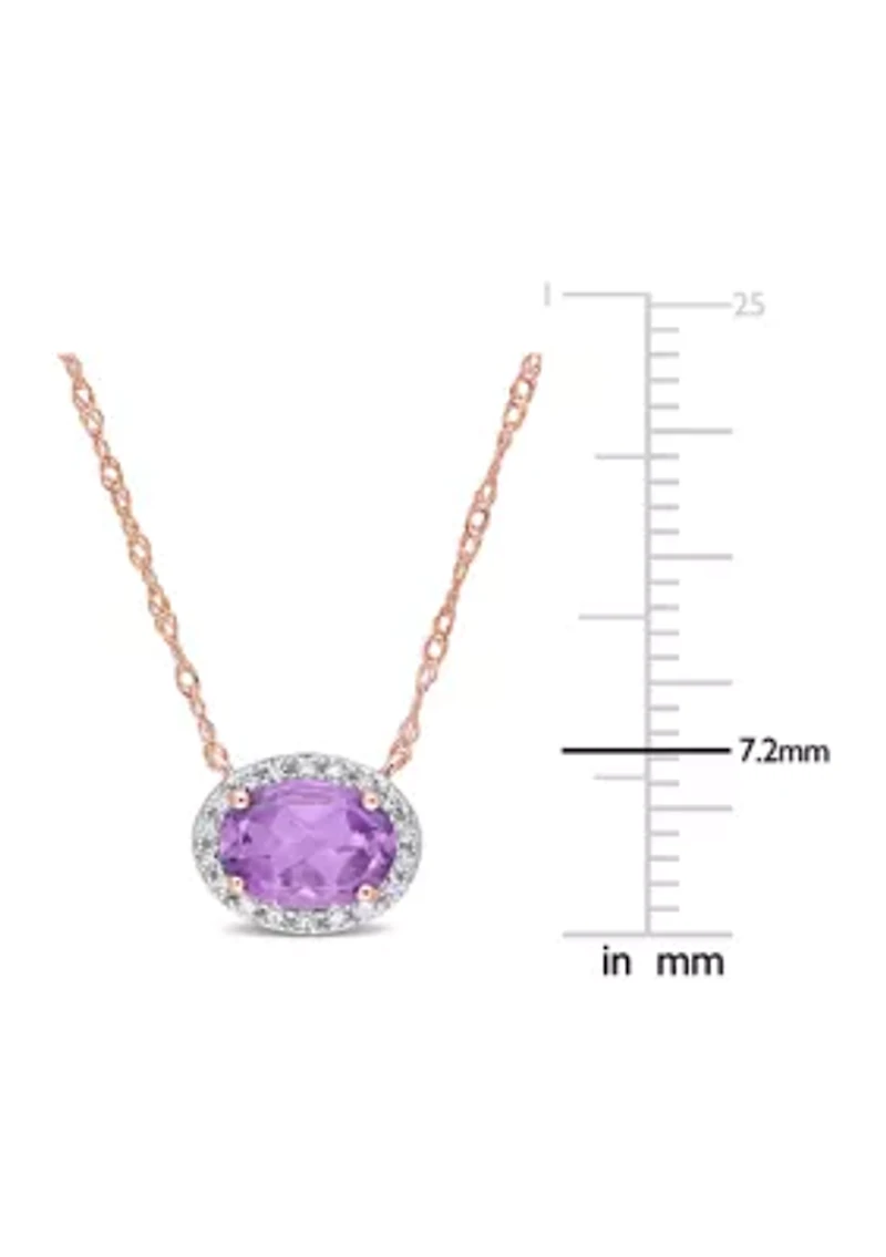 3/4 CT TGW Amethyst and 1/10 CT TW Diamond Oval Halo Necklace in 10k Rose Gold