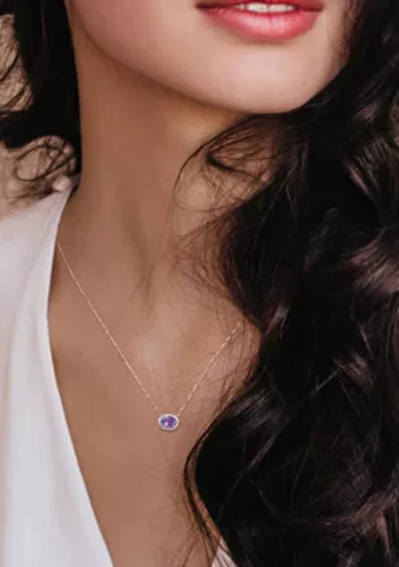 3/4 CT TGW Amethyst and 1/10 CT TW Diamond Oval Halo Necklace in 10k Rose Gold