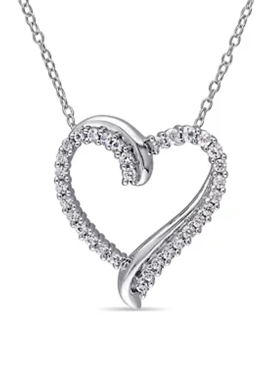 Lab Created 3/4 CT TGW Created White Sapphire Crossover Heart Necklace in Sterling Silver