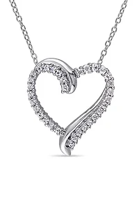 Lab Created 3/4 CT TGW Created White Sapphire Crossover Heart Necklace in Sterling Silver