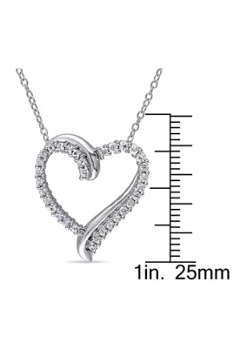 Lab Created 3/4 CT TGW Created White Sapphire Crossover Heart Necklace in Sterling Silver