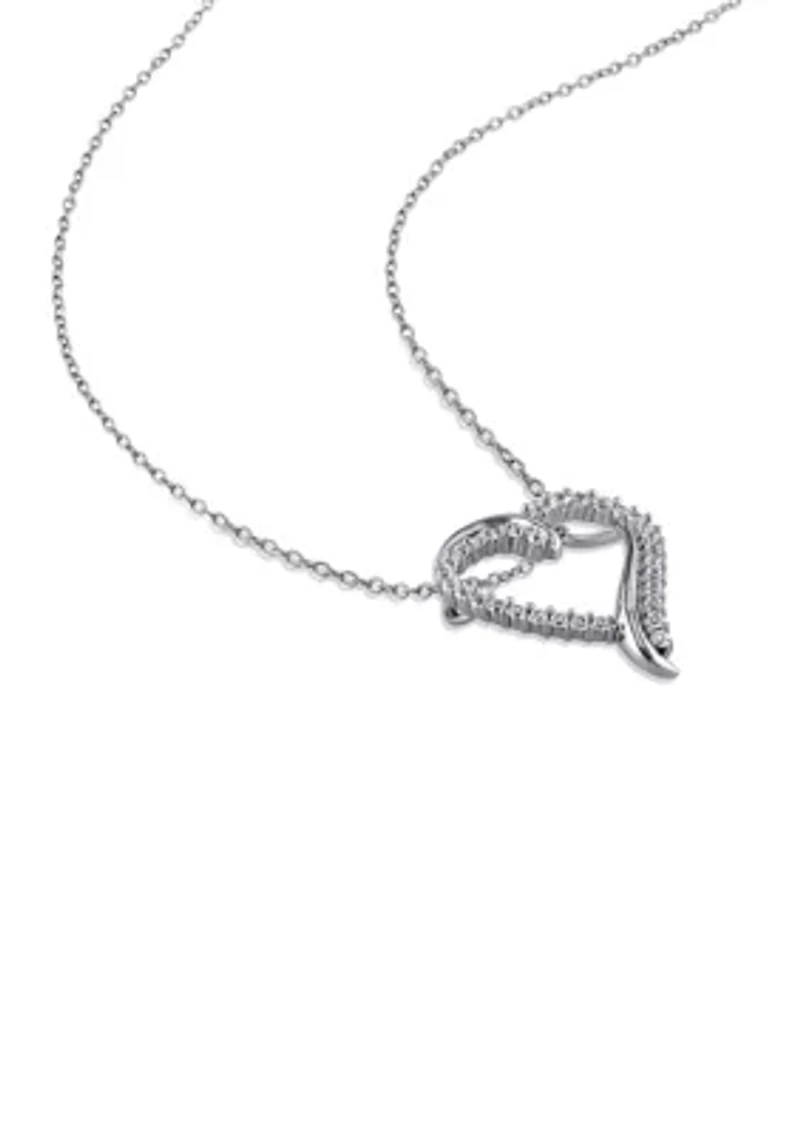 Lab Created 3/4 CT TGW Created White Sapphire Crossover Heart Necklace in Sterling Silver