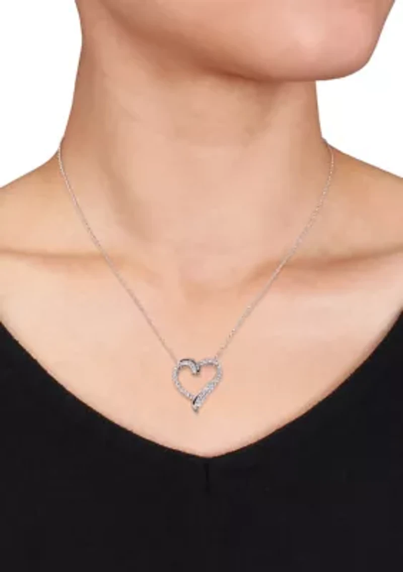 Lab Created 3/4 CT TGW Created White Sapphire Crossover Heart Necklace in Sterling Silver