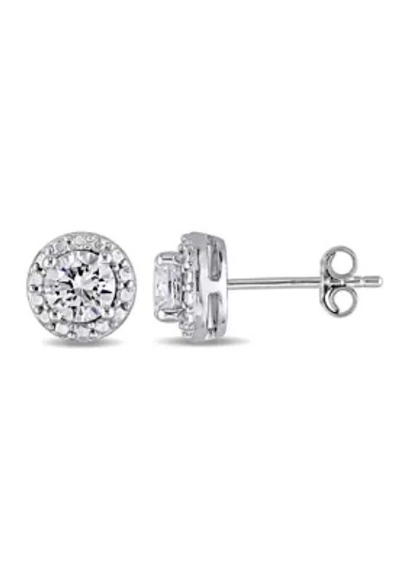 Lab Created 1.3 CT TGW Created White Sapphire Halo Stud Earrings in Sterling Silver