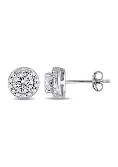 Lab Created 1.3 CT TGW Created White Sapphire Halo Stud Earrings in Sterling Silver