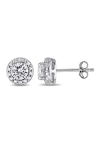 Lab Created 1.3 CT TGW Created White Sapphire Halo Stud Earrings in Sterling Silver