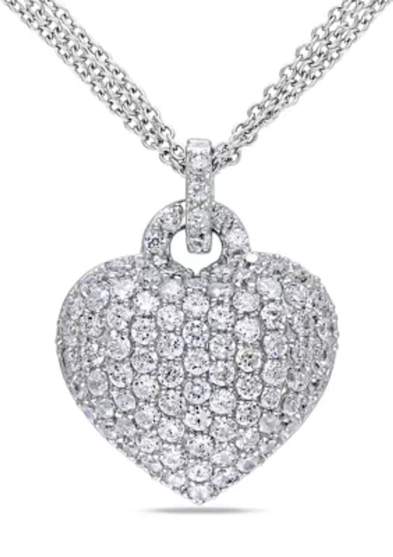 Lab Created 3.5 CT TGW Created White Sapphire Heart Triple-Strand Chain Necklace in Sterling Silver