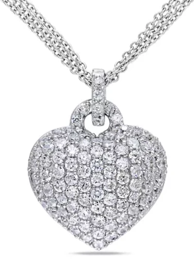 Lab Created 3.5 CT TGW Created White Sapphire Heart Triple-Strand Chain Necklace in Sterling Silver