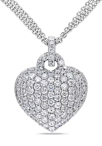 Lab Created 3.5 CT TGW Created White Sapphire Heart Triple-Strand Chain Necklace in Sterling Silver