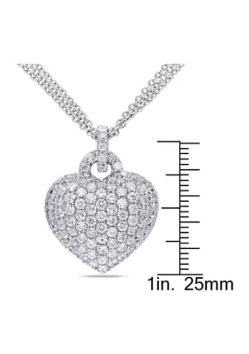 Lab Created 3.5 CT TGW Created White Sapphire Heart Triple-Strand Chain Necklace in Sterling Silver