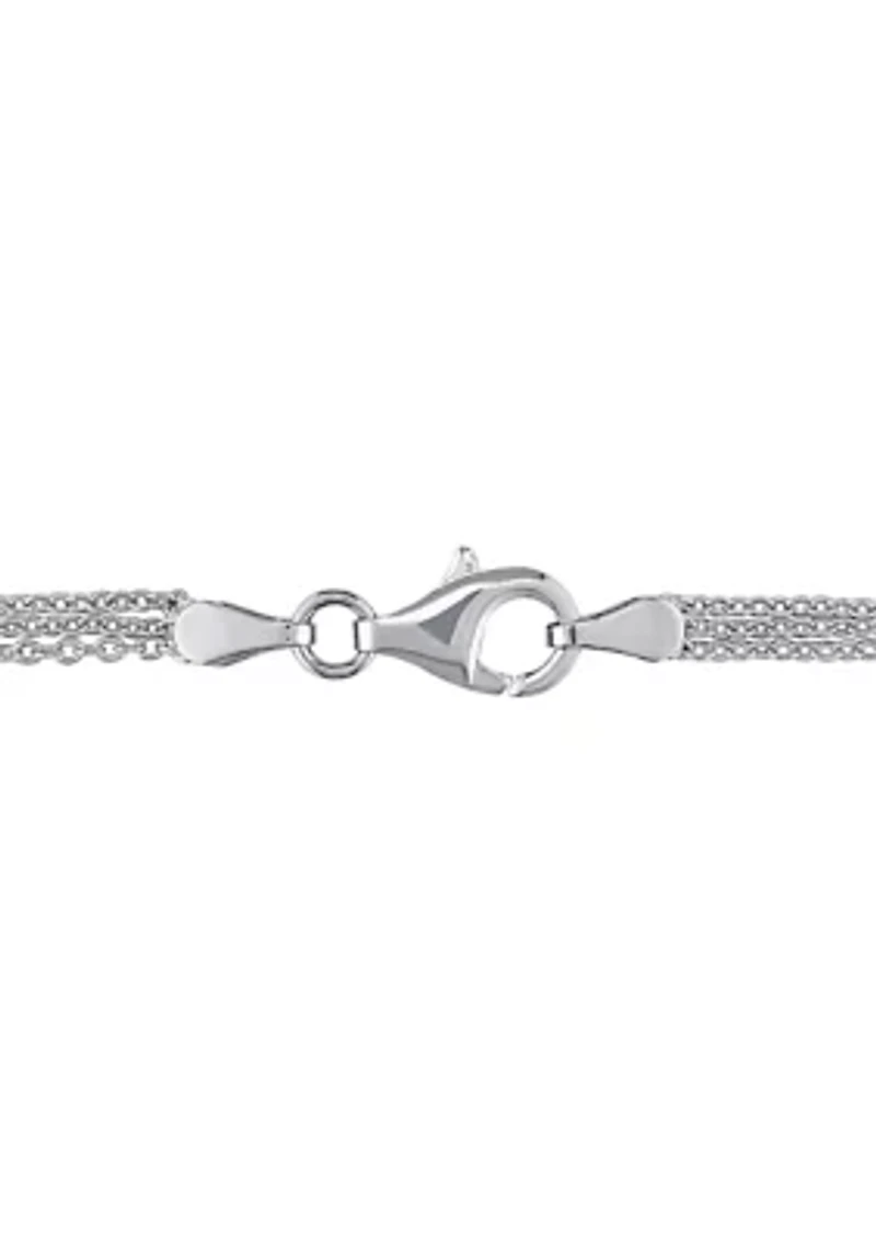 Lab Created 3.5 CT TGW Created White Sapphire Heart Triple-Strand Chain Necklace in Sterling Silver