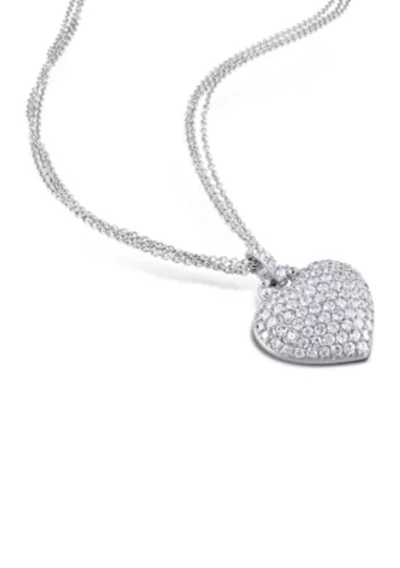 Lab Created 3.5 CT TGW Created White Sapphire Heart Triple-Strand Chain Necklace in Sterling Silver