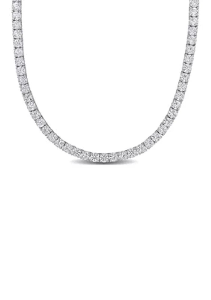Lab Created 33 CT TGW Created White Sapphire Tennis Necklace in Sterling Silver