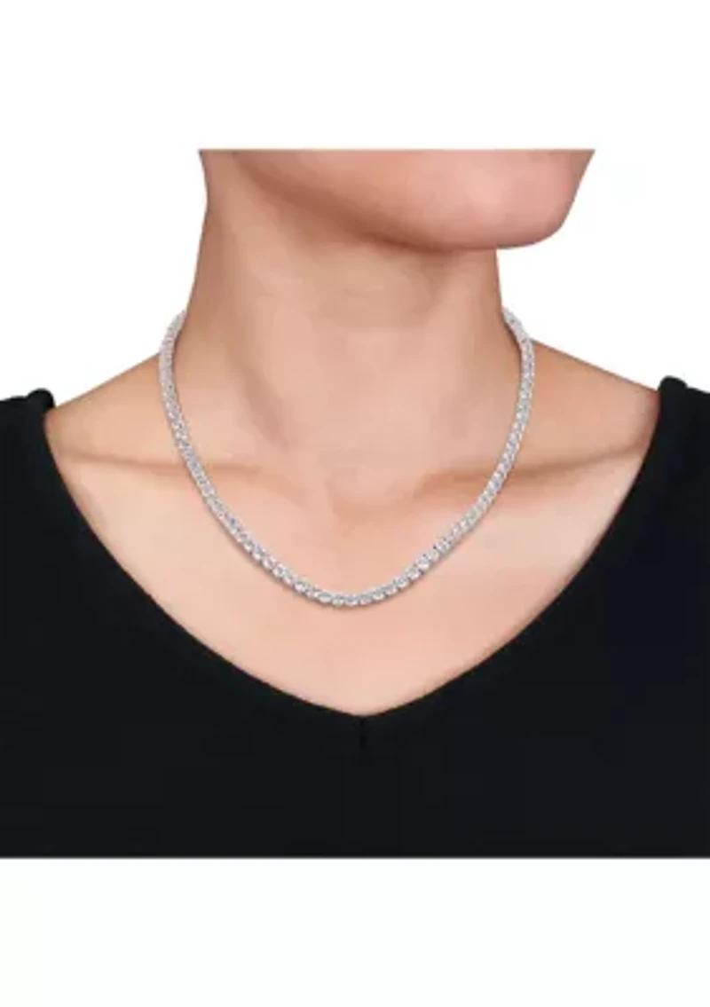 Lab Created 33 CT TGW Created White Sapphire Tennis Necklace in Sterling Silver