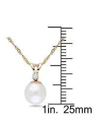 7-7.5MM Cultured Pearl and Diamond Accent Solitaire Necklace in 14k Yellow Gold