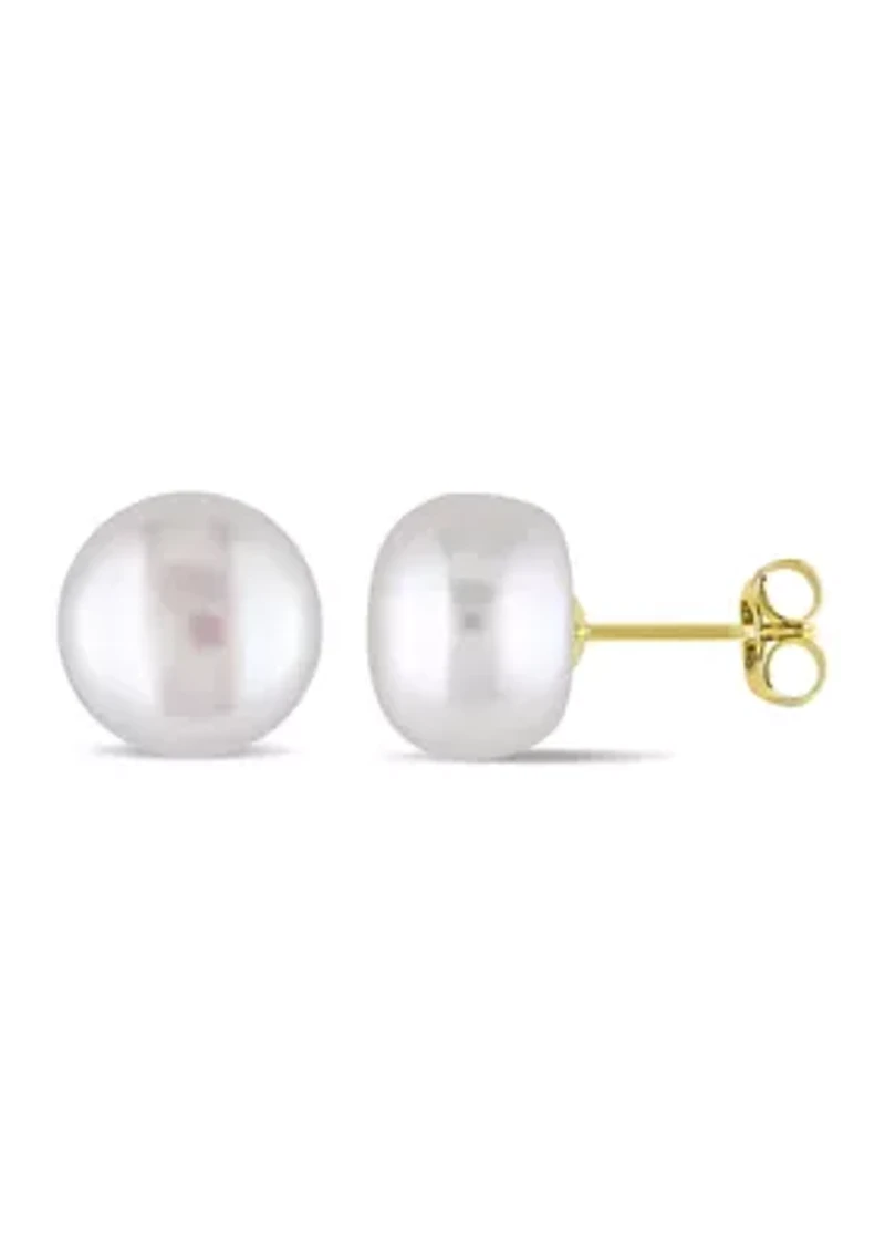 9-10MM Cultured Freshwater Pearl Stud Earrings in 10k Yellow Gold