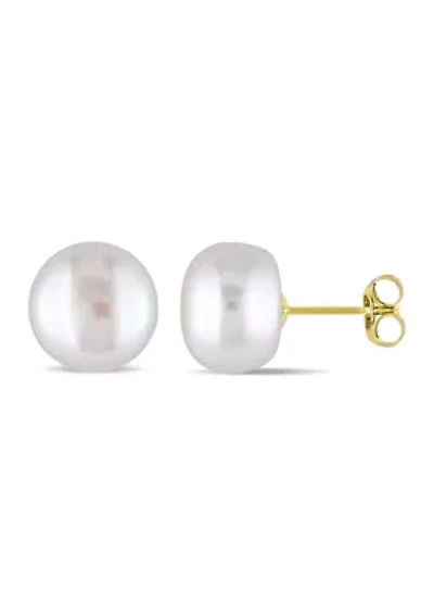 9-10MM Cultured Freshwater Pearl Stud Earrings in 10k Yellow Gold