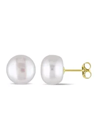 9-10MM Cultured Freshwater Pearl Stud Earrings in 10k Yellow Gold