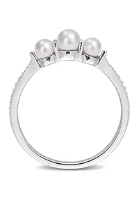 3-4MM Cultured Freshwater Pearl and Diamond Accent 3-Stone Ring 14k White Gold
