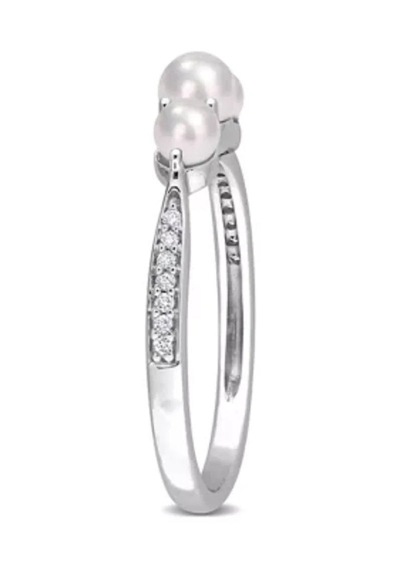 3-4MM Cultured Freshwater Pearl and Diamond Accent 3-Stone Ring 14k White Gold