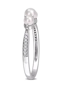 3-4MM Cultured Freshwater Pearl and Diamond Accent 3-Stone Ring 14k White Gold
