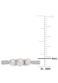 3-4MM Cultured Freshwater Pearl and Diamond Accent 3-Stone Ring 14k White Gold