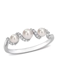 3-4MM Cultured Freshwater Pearl and 1/10 CT TW Diamond Swirl Ring 14k White Gold