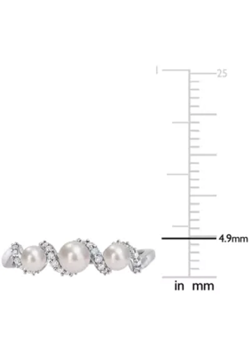 3-4MM Cultured Freshwater Pearl and 1/10 CT TW Diamond Swirl Ring 14k White Gold